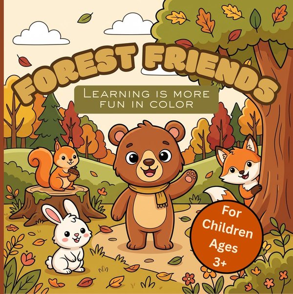 Front cover of Forest Friends: a bear, squirrel, rabbit and fox among autumn trees.